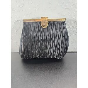 Vintage La Regale Evening Purse Crossbody Shoulder Bag Ruched Satin Black Gold